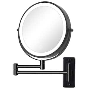 8.7 in. W x 12 in. H Round Metal Framed LED Magnifying Wall Bathroom Vanity Mirror in Black