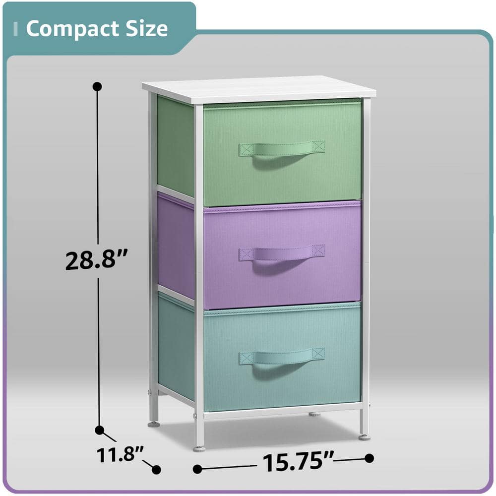 Sorbus Pastel White 3-Drawer Nightstand with Steel Frame