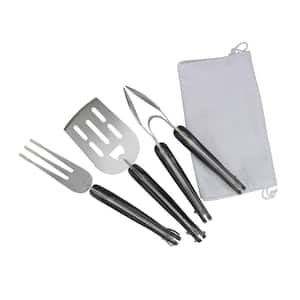 18 in. Black and Silver Folding BBQ Tool Set ((Set of 3)