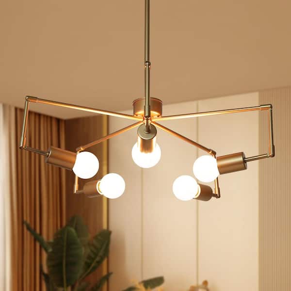 Uolfin 24 in. 5-Light Modern Industrial Kitchen Island Chandelier, Gold Dining Room Chandelier with Adjustable Arms