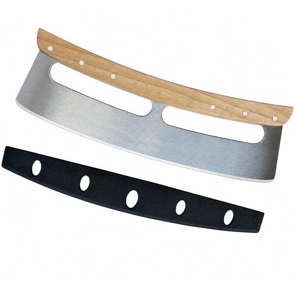 Pizza Cutter Rocker with Stainless Steel Slicer Blade and One-Piece Wooden Handle for Home and Restaurant Use