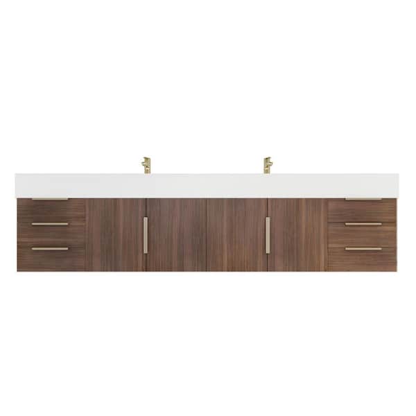 Bethany 84 in. W x 20 in. D x 22 in. H Double Sink Floating Bath Vanity in Rosewood with White Acrylic Top