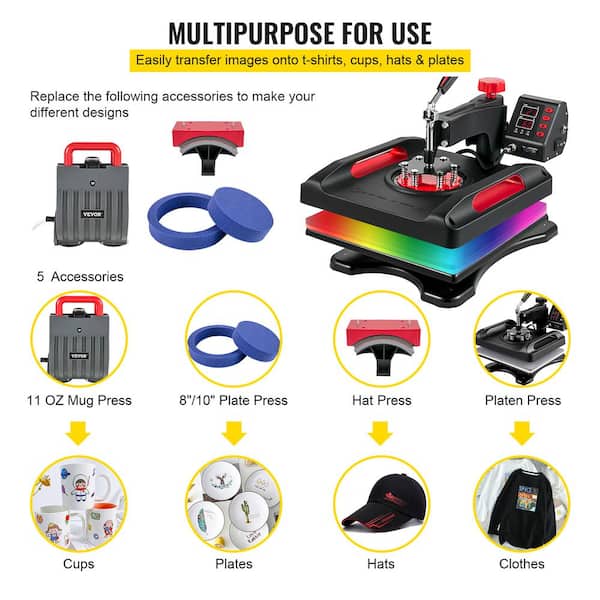 VIVOHOME Upgraded 8 in 1 Combo Multifunctional Swing Away Clamshell  Printing Sublimation Heat Press Transfer Machine for T-Shirt Hat Cap Mug  Plate 15