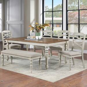 Jennifer 6-Piece White/Brown Solid Wood Top Rectangle Dining Table Set