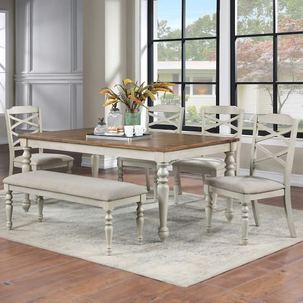NEW CLASSIC HOME FURNISHINGS New Classic Furniture Jennifer 6-piece Wood Top Rectangle Dining Set with Bench, White and Brown
