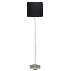 Vista 57 in. Brushed Nickel/Black Shade Contemporary Standard Floor Lamp for Living Room