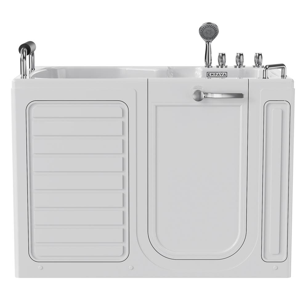 Empava White Acrylic Walk-In Soaking Bathtub with Handrails
