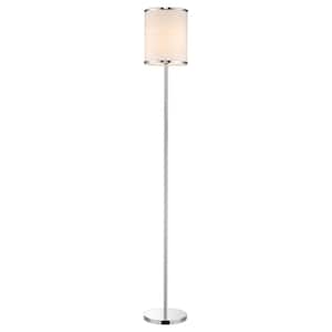 64.75 in. White and Silver Traditional Shaped Standard Floor Lamp With White Drum Shade