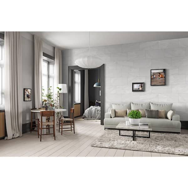 Giovanni Gray 12 in. x 24 in. Glossy Ceramic Stone Look Floor and Wall Tile (16 sq. ft./case)