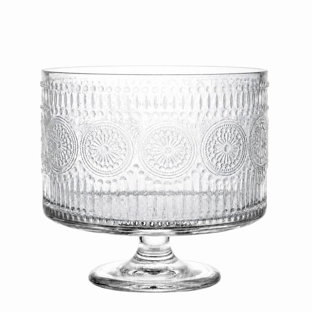 3.43 qt Glass Trifle Bowl with Pedestal Footed Dessert Stand and Embossed Sunflower Pattern for Layered price history on PriceWatchPro