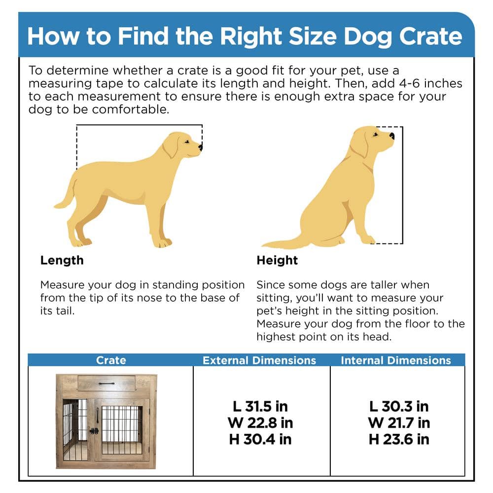 Medium Weathered Gray Dog Crate Furniture with Drawer and Hooks