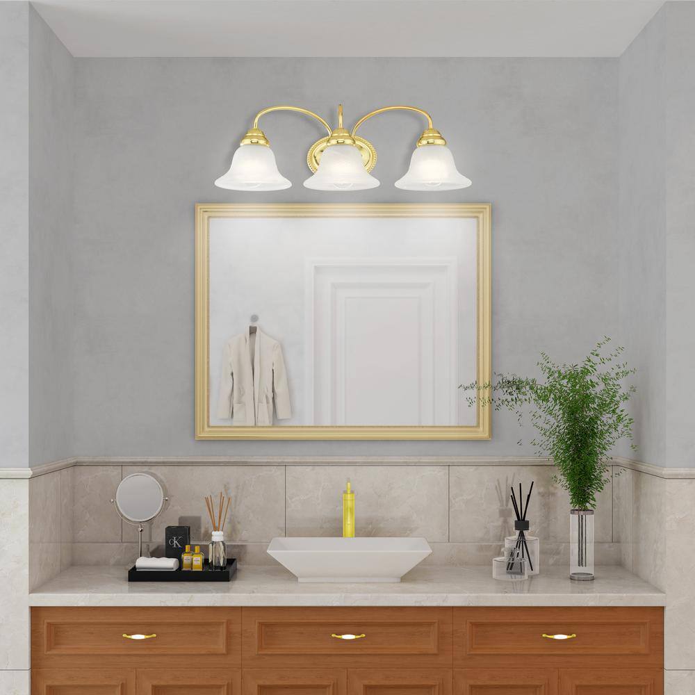 Polished Brass 3-Light Vanity with White Alabaster Glass