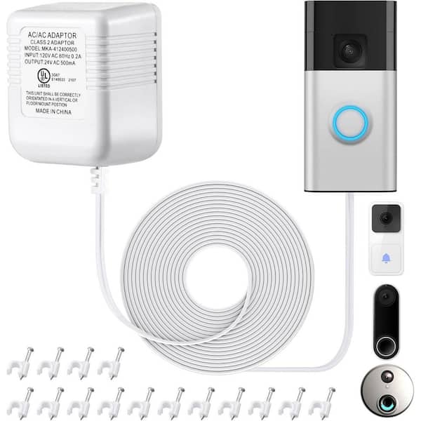 24V Doorbell Transformer 16.4 ft Long C Wire Power Adapter 500mA with 48 Cable Clips for Video Doorbells Pipe Capacity
