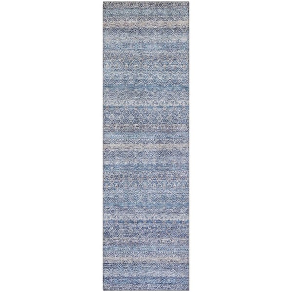 Mayfield Premium Machine Washable Abstract AMF2105 Blue 2 ft. x 7 ft. Runner Rug