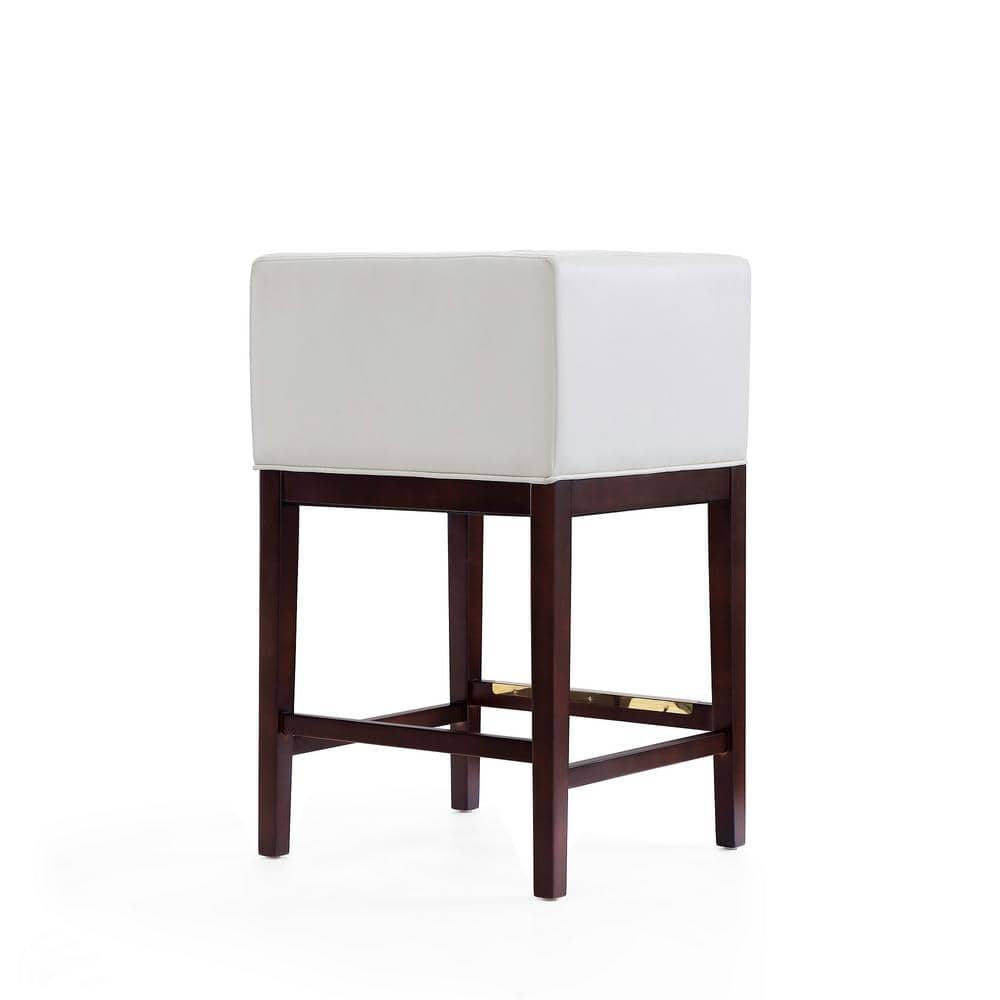 Kingsley 34" Ivory and Dark Walnut Leather Counter Stools, Set of 2