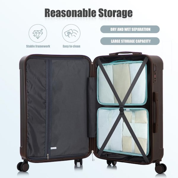 Tatahance 3-Piece Brown ABS Hardside Spinner Luggage Set with TSA