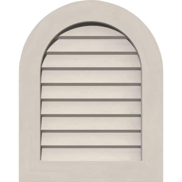 Ekena Millwork 17 in. x 37 in. Round Top Primed Smooth Pine Wood Built-in Screen Gable Louver Vent