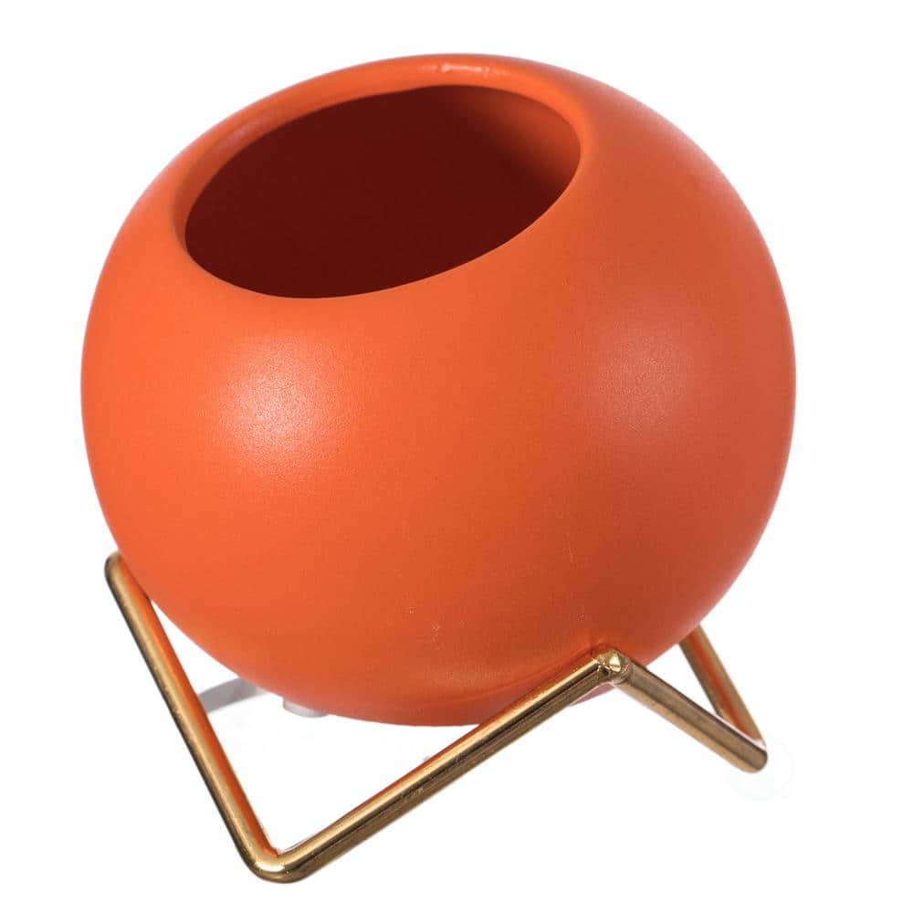 Chic Orange Ceramic Bud Vase with Gold Stand, 4.5"