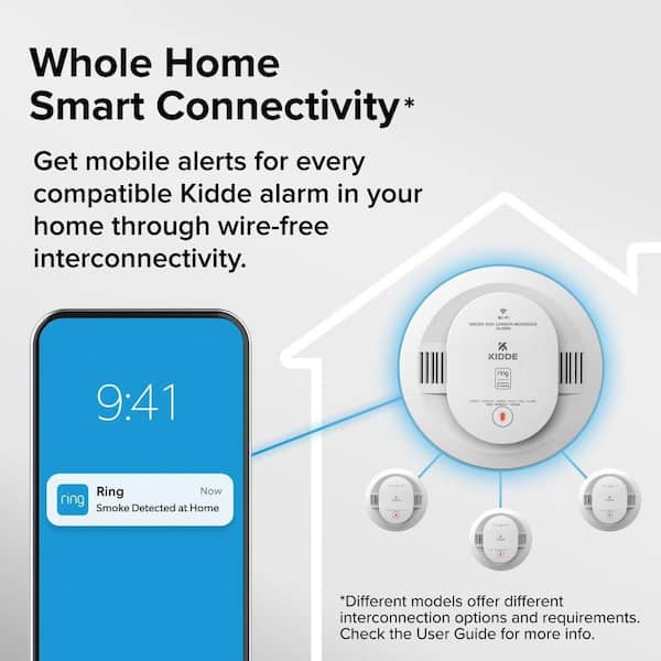 Kidde RGCUAR-RW Ring Smart Smoke + CO Alarm, Hardwired with 2 AA Backup Battery