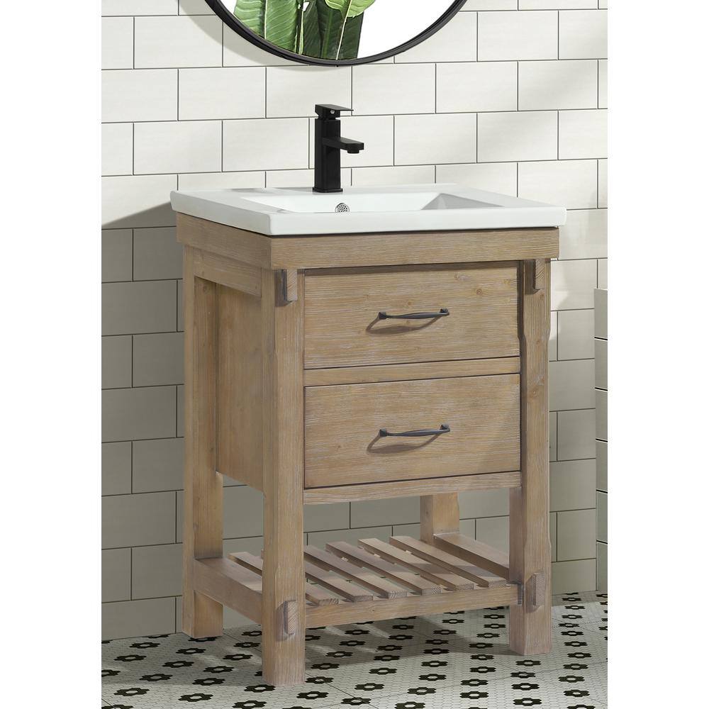 Marina Weathered Fir 24" Single Bathroom Vanity with Ceramic Top