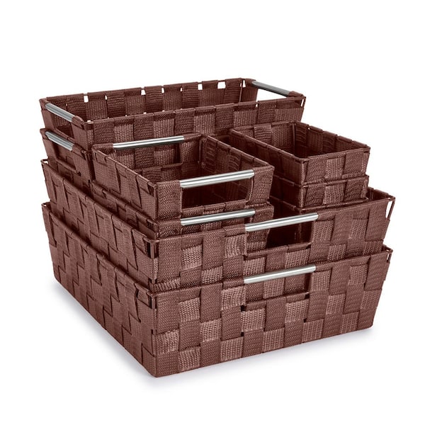 Set of 9 Large Storage Baskets for Organizing, Mesh Hand-Woven Basket, Linen Closet Organizers and Storage (Chocolate)