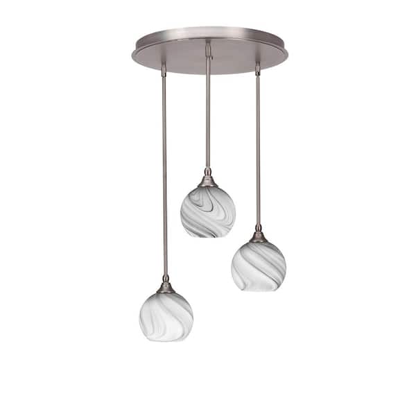Unbranded Villa 3 Light Brushed Nickel, Cluster Pendant Light with 5.75 in. Onyx Swirl Glass Shades, No Bulbs Included