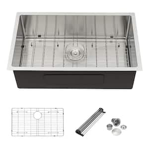 Brushed Nickel Stainless Steel 32 in. 16 Gauge Deep Single Bowl Undermount Kitchen Sink