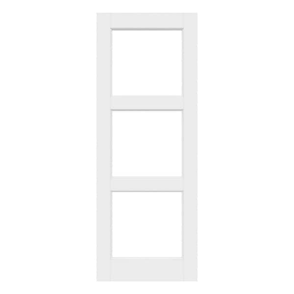 32 in. x 80 in. 3 Lite Clear Glass White Solid Core MDF Wood Primed Standard Interior Door Slab