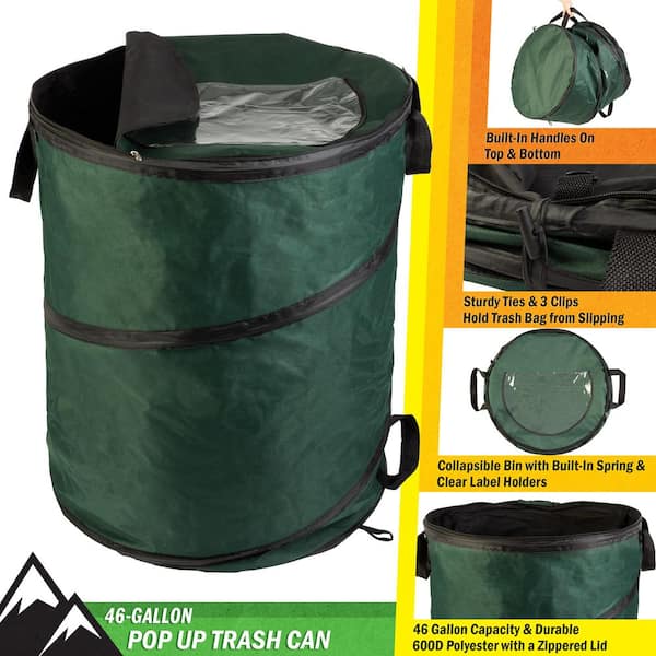 Collapsible Trash Can Pop Up 33 Gallon Trashcan for Garbage With Zippered  Lid