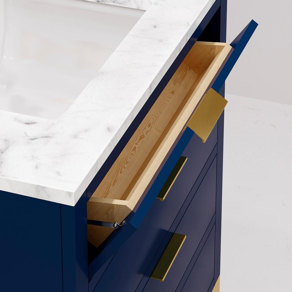 Bristol 30" Monarch Blue Single Sink Vanity with Carrara Marble Top