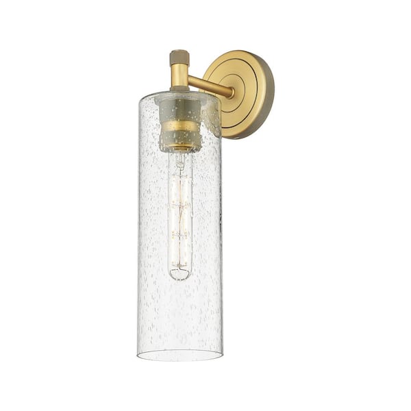 Innovations Crown Point 3.88 in. 1-Light Brushed Brass Wall Sconce with Glass Shade