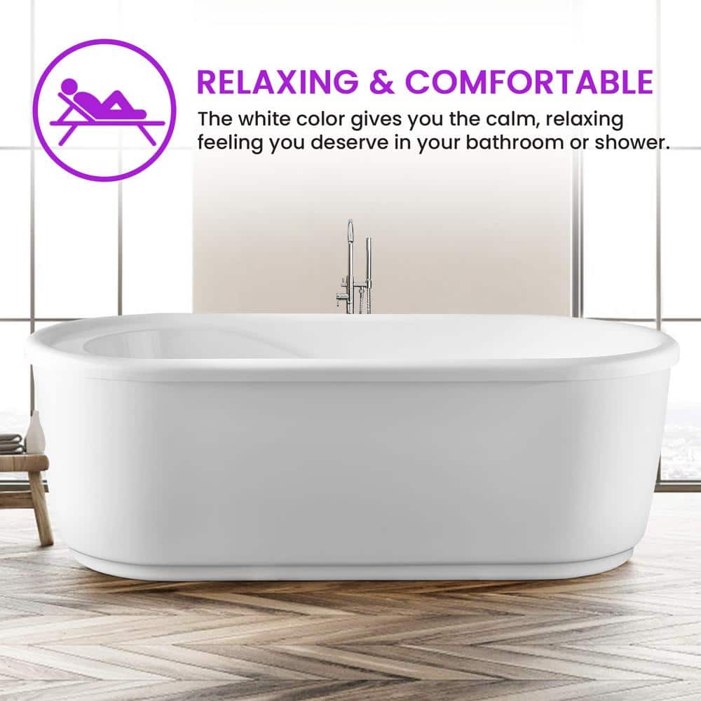 59-Inch White Acrylic Freestanding Soaking Bathtub