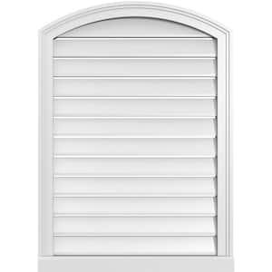 26 in. x 34 in. Arch Top Surface Mount PVC Gable Vent: Decorative with Brickmould Sill Frame