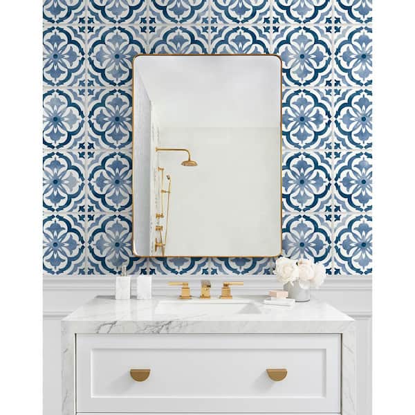 30.75 sq. ft. Navy Sorento Faux Tile Vinyl Peel and Stick Wallpaper Roll