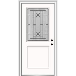 36 in. x 80 in. Courtyard Left-Hand 1/2 Lite Decorative Painted Fiberglass Smooth Prehung Front Door, 4-9/16 in. Frame