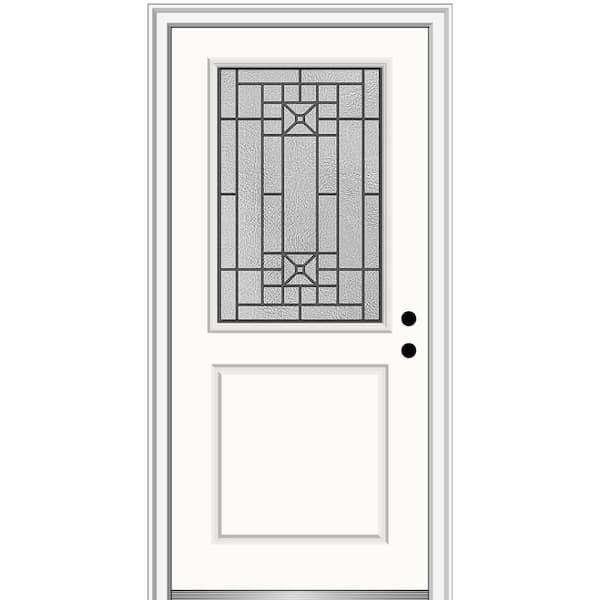 MMI DOOR 36 in. x 80 in. Courtyard Left-Hand 1/2 Lite Decorative Painted Fiberglass Smooth Prehung Front Door, 4-9/16 in. Frame