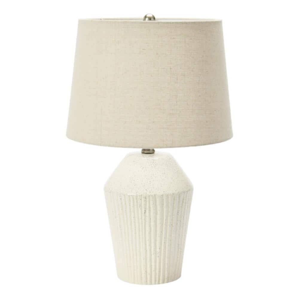 Storied Home 20 .75 in. White Stoneware Table Lamp with Linen Drum Shade