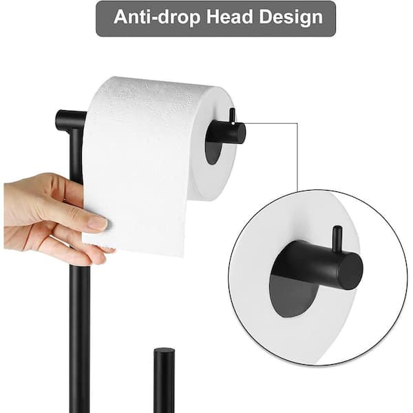 Oumilen Freestanding Toilet Paper Holder with Reserve Storage and Shelf, Set of 2, Black