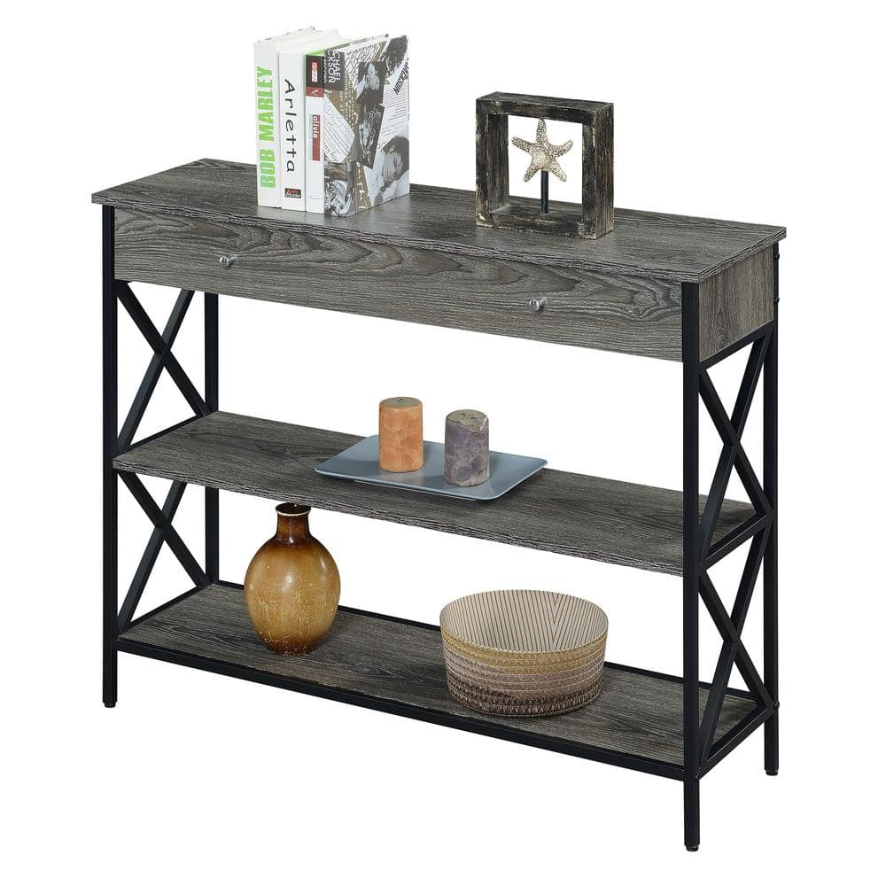 Modern Loft 40" Black Metal and Wood Console Table with Storage
