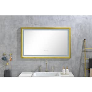 42 in. W x 24 in. H Rectangular Framed Wall Mounted LED Light Bathroom Vanity Mirror with Anti-Fog and Dimmable, Gold
