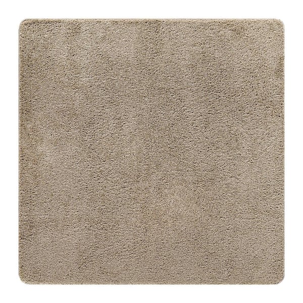 3 ft. x 3 ft. Beige Silky Solid Plus Thick Pile Non Slip Easy Clean Non Shedding Modern Landing Mat Indoor Area Rug