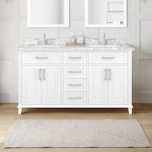 Bonica 60 in. W x 22 in. D x 34.5 in. H Double Sink Bath Vanity in White with Carrara Marble Top