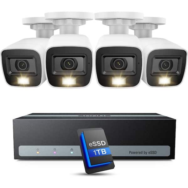 3K Lite 5-in-1 H. 265+ 8CH eDVR Security System with 1TB eSSD AI Detection Smart Color Night Vision 4 Wired Cams
