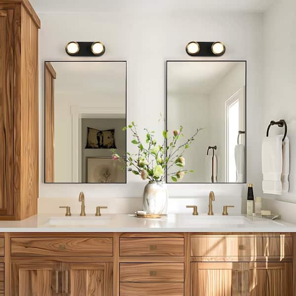 Zevni Modern 2-Light Black Integrated LED Bathroom Vanity