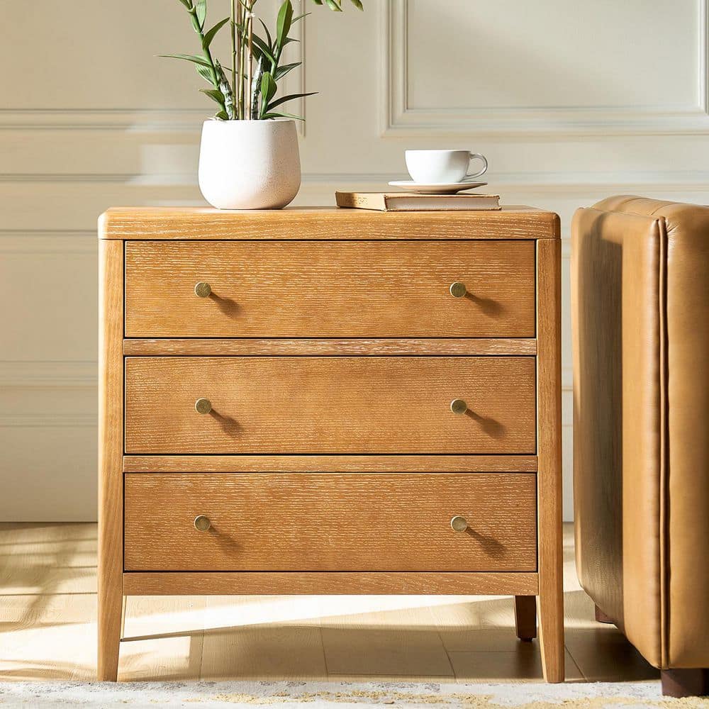 JAYDEN CREATION Anton Oak 3 Drawer 28 in. W Nightstand with