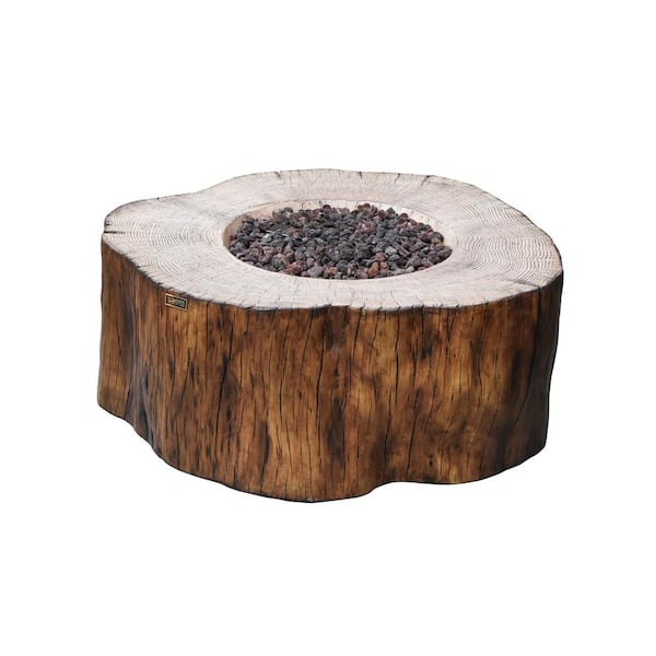 Elementi Manchester 42 in. x 39 in. x 17 in. Irregular Round Concrete Propane Fire Pit Table in Redwood