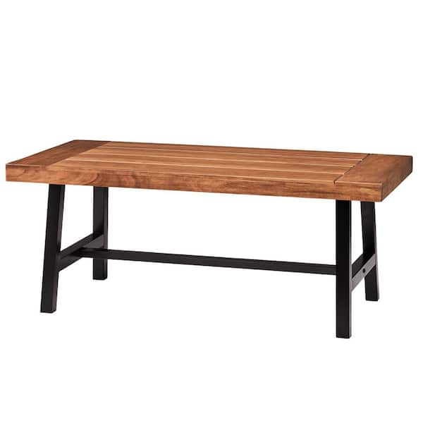 Wood Outdoor Coffee Table, Heavy Duty Patio Coffee Table with Metal Frame