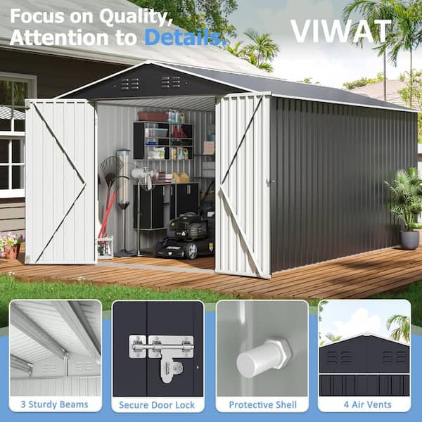 VIWAT 8 ft. W x 12 ft. D Metal Outdoor Storage Shed with Lockable