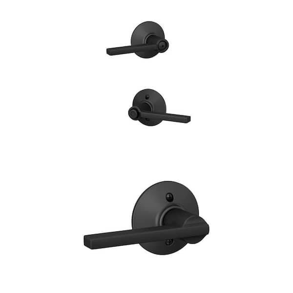 Latitude Matte Black Privacy Bed/Bath Door Handle and Dummy Door Handle Combo