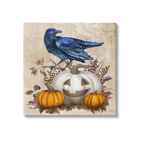 Stupell Industries Raven and Jack-o-Lantern byPaul Brent 1-Piece Unframed Graphic Print Animal Poster Art Print 24 in. x 24 in.